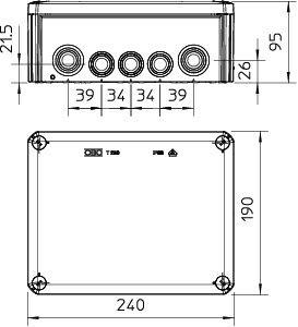 Коробка распределительная 240х190х95мм IP66 T250 9хM25 7хM32 свет. сер. OBO 2007109