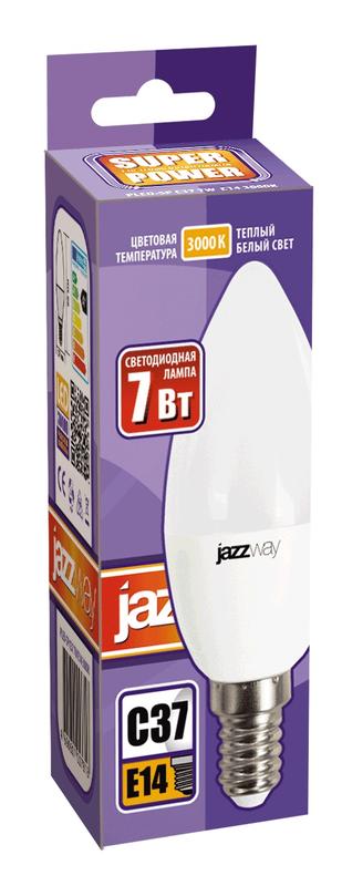 Лампа светодиодная PLED-SP 7Вт C37 свеча 3000К тепл. бел. E14 530лм 230В JazzWay 1027818-2